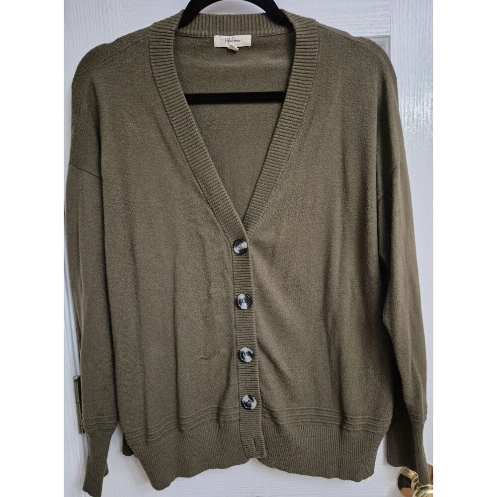 Peyton Primrose Women’s Green Knit V-Neck Button-Front Long Sleeve Cardigan L
